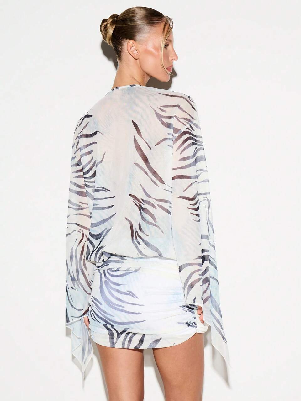 KIZN Zebra Print Mini Dress With Extreme Kimono Sleeves
