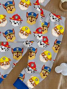 SHEIN | PAW Patrol 小男孩休閒簡約修身舒適圓領短袖上衣與長褲套裝，適合春夏季，貼身剪裁，經典可愛，Rubble、Chase、可愛勇敢前行卡通圖案印花 - 彩色 - 查看 4