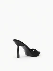 Glitzique Women's High Heel Sandals With Red Bow Mesh Decoration, Pyramid-Shaped Pointed Toe High Heel Mule Slippers, Elegant Party Heels - Black - View 3