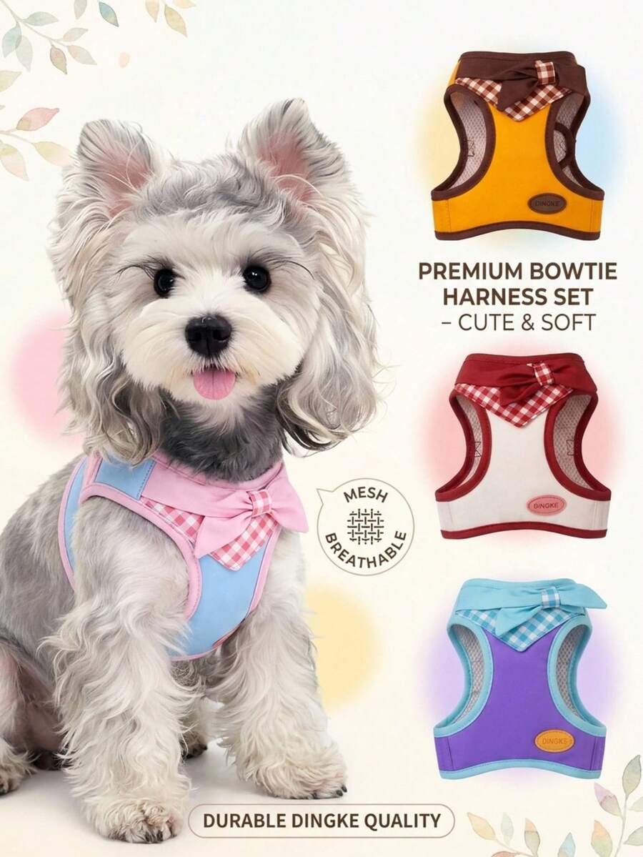 PETSIN Luxury Plaid Bow Design Dog & Cat Harness | 3D Ergonomic Breathable Air Mesh Vest | Soft Adjustable No-Pull Pet Vest For Small Dogs Cats, Comfortable Secure Fit For Daily Walks & Fashion Photos - Multicolor - View 1