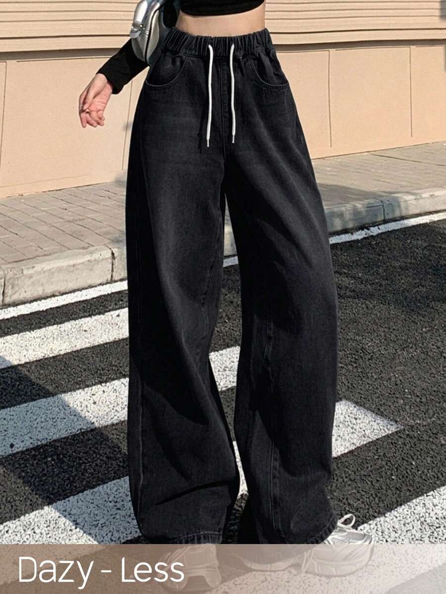 DAZY 女款休閒極簡深色水洗牛仔褲 - 黑色 - 查看 1