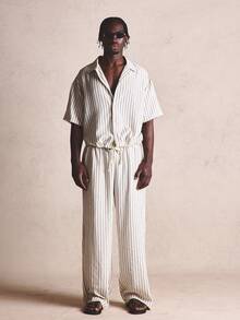 Musero Linen Boxy Oversized Striped Seam Button Up Shirt Spring Summer Essentials Co-Ord Shirt Only - Black and White - View 1