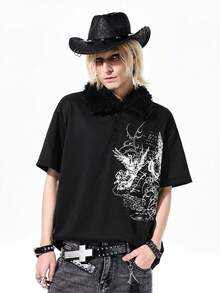 ROMWE MEN Street Life 男士短袖休闲翻领Polo衫，时尚夏季款 - 黑色 - 查看 5