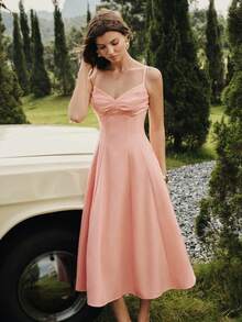 MOTF PREMIUM WOMEN'S ROMANTIC BUST RUCHED A-LINE SLIP DRESS - Coral Orange - View 5