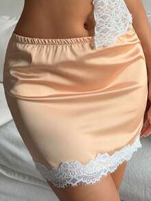 Livesso 女款彈性腰拼接蕾絲睡裙 - 橘色 - 查看 6
