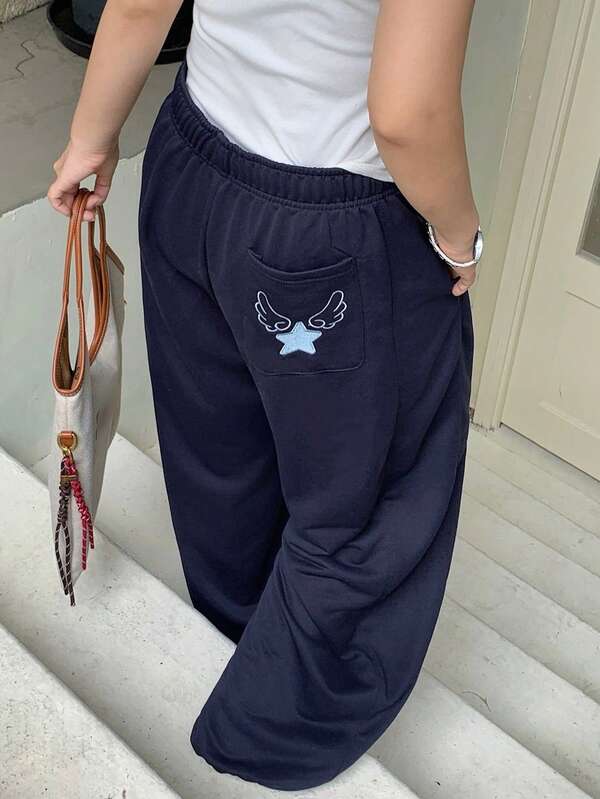 Dazy Plus American Style Women's Casual Sports Wide Leg Sweatpants Elastic Waist Teen Girls Plus Size Spring Summer Autumn