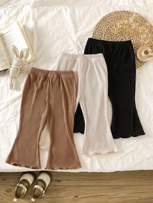 SHEIN Playful Pals 3pcs/Set Solid Color Long Pants For Baby Girls, Simple & Fashionable, Suitable For Outings, Spring/Autumn, Comfortable & - Khaki - View 2