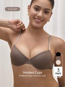 Bralution 3pcs Comfortable Women's Solid Color Underwire Bras - Multicolor - View 5
