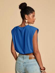 Travachic Women's Solid Color Round Neck Cropped Casual Versatile Tank Top - Royal Blue - View 2