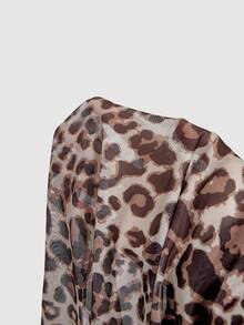 SHEIN MOD Bow Asymmetric Ruched Mesh Grey Leopard Print Print Top Club Night Summer Sexy - Brown - View 7