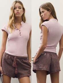 Nöista Plaid Mini Shorts With Relaxed Fit For Vacation, Festival And Casual Summer Styling. - Party Punch - View 3