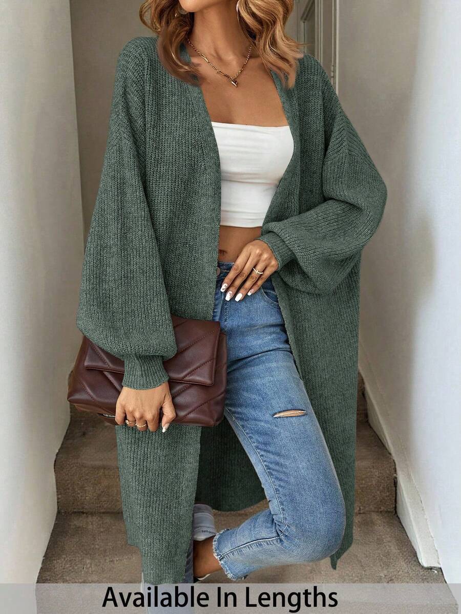 SHEIN Tall CURVE Plus Size Drop Shoulder Ribbed Knit Duster Cardigan,Long Sleeve Tops Long Cardigan For Women Plus Size Cardigan Curve Cardigan Tall Curve Cardigan In Fall/Winter