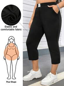 Shapeblank Quần ống côn lưng cao màu trơn đa năng thường ngày cỡ lớn - màu đen - Xem 2