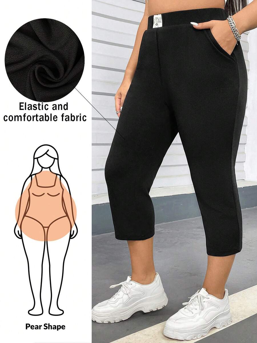 Shapeblank Quần ống côn lưng cao màu trơn đa năng thường ngày cỡ lớn