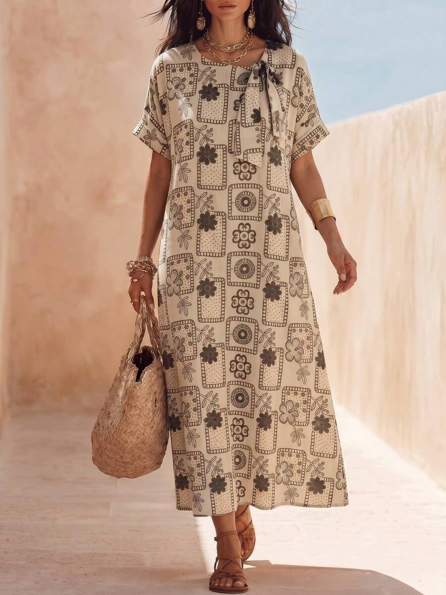 SHEIN Holidaya 女士碎花圆领休闲派对外出短裙