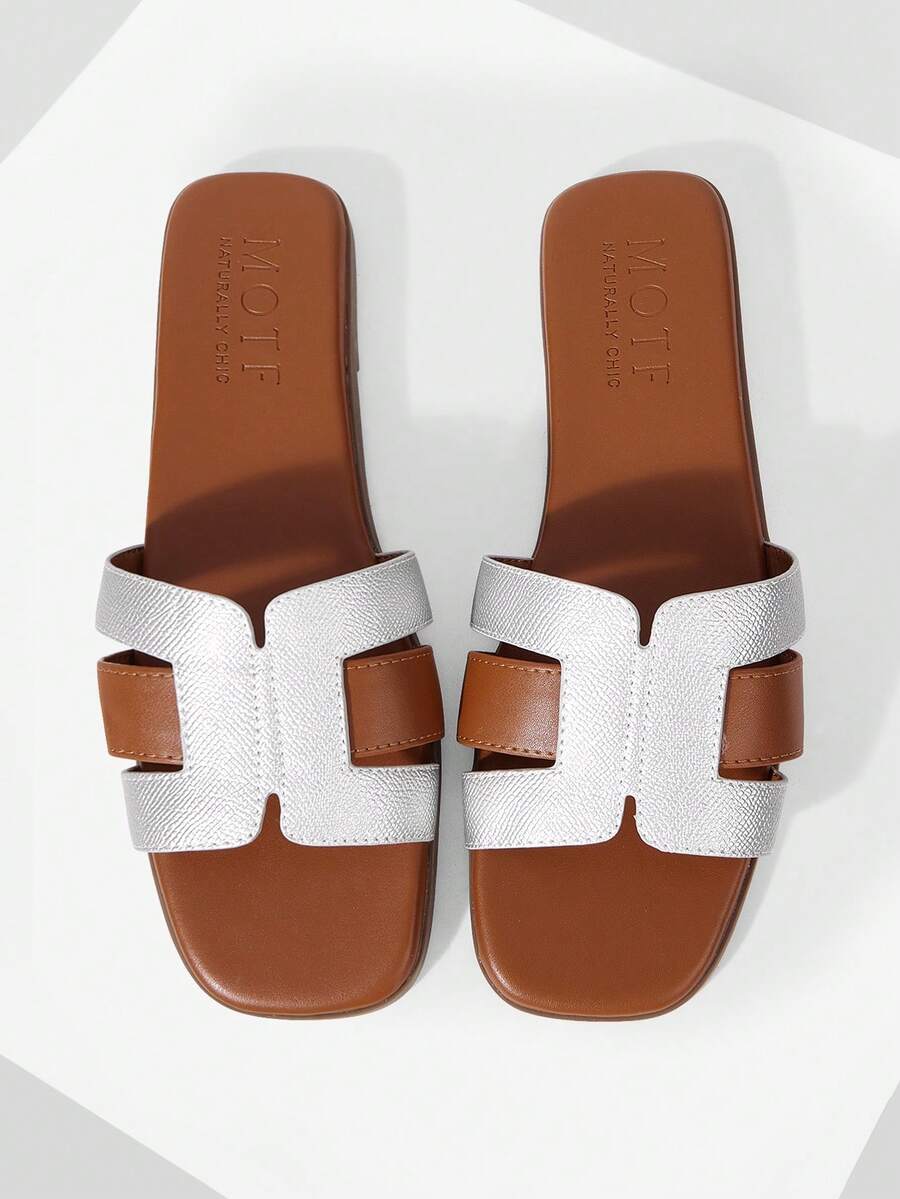 MOTF PREMIUM WOMEN'S COMFORTABLE MINIMALIST CASUAL FLAT SANDALS FOR CHRISTMAS SPRING SHOES - Silver brown - View 1