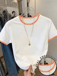 Resyla Plus Size Summer Casual Colorblock Trim Short Sleeve T-Shirt - Multicolor - View 1