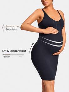 SHAPORA Pregnant Women's Solid Color Elastic Bodycon Shapewear Dress, Summer - Black - View 1