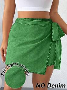 Elenzga Pantalones cortos de verano informales con cordón para tallas grandes - Verde - Ver 3