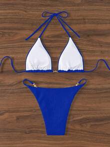 Swim Mod Traje de baño tipo tankini de unicolor y textura, para playa/resort - azul real - Ver 2