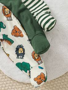 SHEIN 3 piezas mameluco de manga larga con pies para bebé recién nacido niño niña lindo tejido casual con estampado de dibujos animados 3 piezas ropa de casa unisex ropa de bebé ropa de invierno para bebé - Multicolor - Ver 6