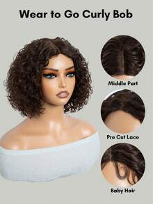 BreezeEase Water Wave Bob Wig Human Hair Glueless Lace Front Wigs For Women Mixed Brown Color Human Hair Wig Wear & Go Hair Wigs Curly Wig Side Part 10" Summer Elegant Casual Chic Y2K Party Wedding Graduation Prom Festival Formal Streetwear Boho Spring - S4 - View 4