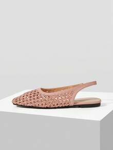 Mnmlis Women's New Fashion Woven Hollow Slip-On Flat Square Toe Loafers - Pink 1 - View 5