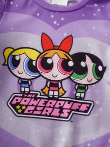 THE POWERPUFF GIRLS X SHEIN 女婴卡通印花休闲日常连体衣 - 紫色 - 查看 4
