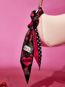 Betty Boop x SHEIN 2入組時尚女士黑色紅色光滑柔軟緞面髮帶波點格紋櫻桃絲巾，適合髮型設計、禮物、戶外旅行、禮物靈感、派對、節日、情人節 - 彩色 - 查看 6