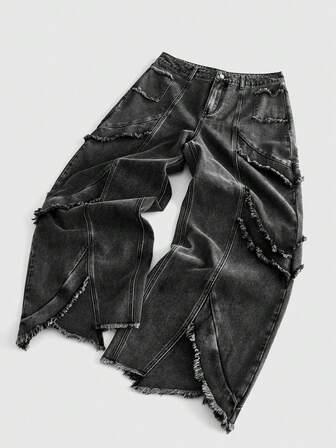 Street Life Herren Lässig Gewaschene Dunkle Denim Jeans