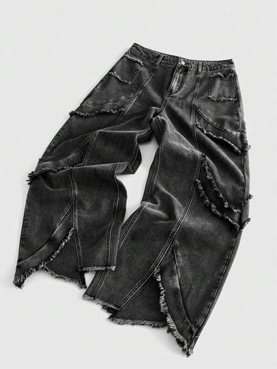 ROMWE MEN Street Life Men's Casual Washed Dark Denim Jeans