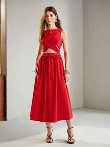 MOTF PREMIUM SEXY WOMEN'S MID-LENGTH DRESS WEDDING DINNER PARTY RAVE RED SUMMER - Red - View 5