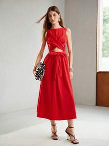 MOTF PREMIUM SEXY WOMEN'S MID-LENGTH DRESS WEDDING DINNER PARTY RAVE RED SUMMER - Red - View 7