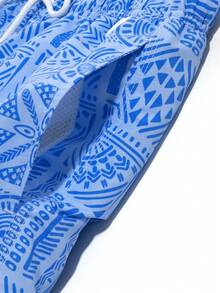 CoralVoy Men's Vacation Geometric Print Drawstring Waist Casual Beach Shorts - Blue - View 5
