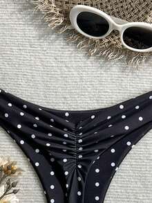 Swim Mod Summer Beach Swimwear Sexy Tight Basic Women's Halloween Store Celebration Solid Color Ruffled Bikin - Black - View 6