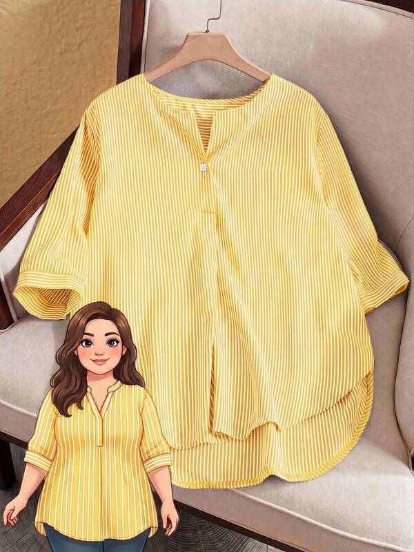 Rusticease Camisa casual versátil de rayas para mujer talla grande para uso diario y salidas