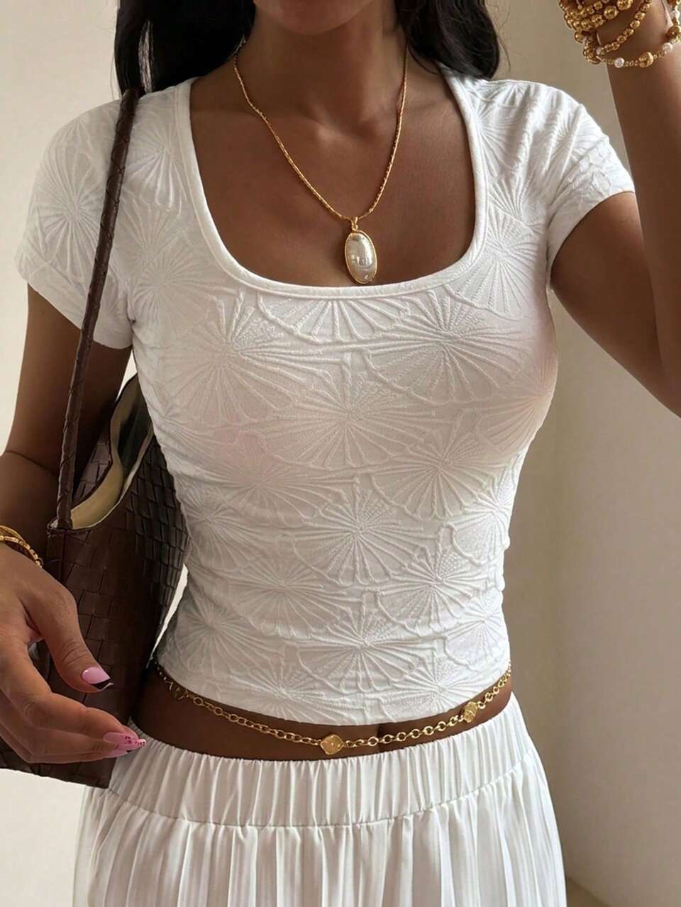 Women's Summer Casual Square Neck Short-Sleeved Vest Crop Top