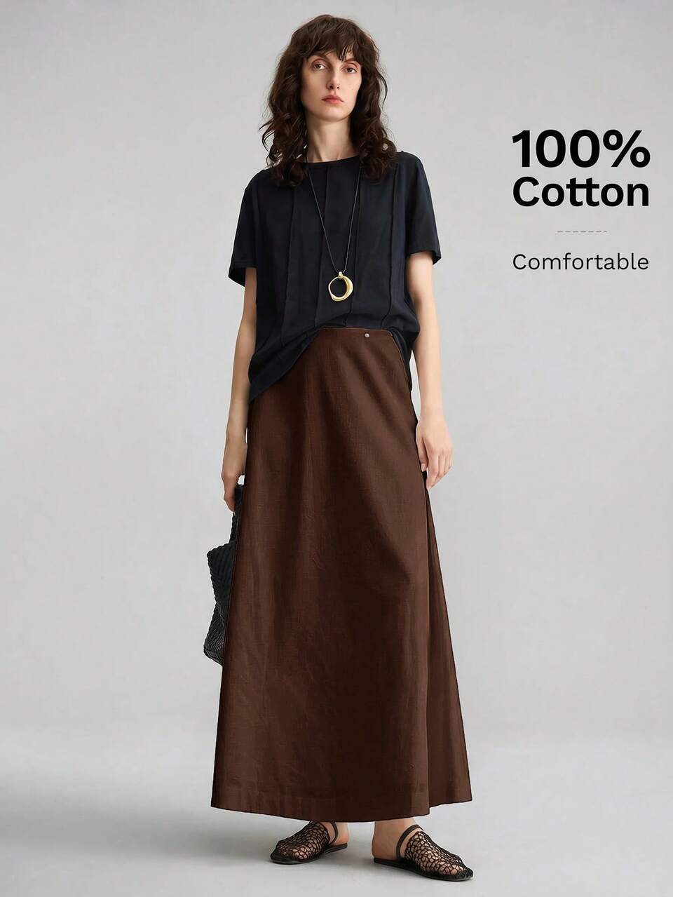 Women's Dark Brown Midi Skirt All-Season Casual Urban Business Casual Office Vacation Brunch Vacation Vacation Airport Old-Money Style Elegant Autumn