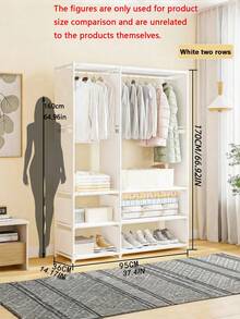 1-Tier Multi-Layer Metal Clothes Rack, Sturdy Large-Capacity Storage With Hanging Rod & Storage Shelves For Garments & Bedding, Space-Saving Open Wardrobe - Multicolor - View 7