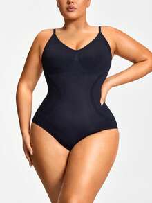 SHAPORA Mono informal, minimalista, de unicolor y ajustado sin mangas para tallas grandes - Negro - Ver 4