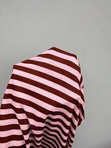 SHEIN EZwear 大尺碼女款圓領條紋拼接短袖上衣與短褲休閒日常套裝 - 粉色 - 查看 9