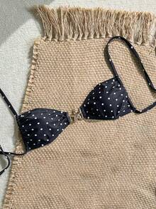 Swim Mod Damen Einzel-Bikini-Top mit tropischem süßem mehrfarbigem Polka-Dot-Muster, Neckholder-Bindung, Bestseller für Strandurlaub, lässig elegant, Valentinstagsparty, Feiertage, Strand - Verschiedenfarbig - Übersicht 2