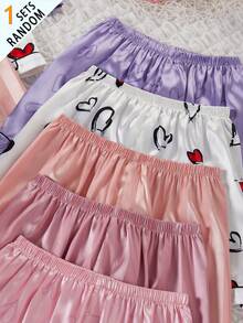 Pijamas para niñas y jóvenes, caja sorpresa, incluye 1 conjunto rosa con bolsillo bordado en jacquard, 1 conjunto naranja con bolsillo bordado, 1 conjunto rosa con estampado de corazón, 1 conjunto morado con estampado de corazón, 1 conjunto blanco con estampado de corazón, 5 conjuntos enviados al azar, 1 conjunto, conjunto de ropa de estar por casa cómodo y suave de satén con solapa, cárdigan de manga corta y pantalones cortos, adecuado para uso en el hogar y en interiores en verano, 1 conjunto al azar de 5 conjuntos de pijama - Multicolor - Ver 8