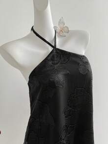 Elamini Women's Sexy Solid Color Backless Halter Neck Top, Summer - Black - View 5