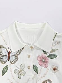SHEIN Franclia 素色都市商務通勤風優雅日常穿搭浪漫女款T恤 - 白色 - 查看 3