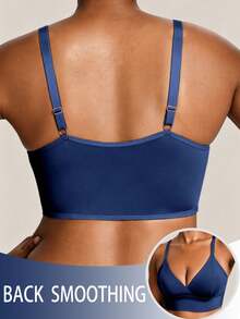 SHEIN Plus Size Women's Solid Color Casual Everyday Adjustable Strap Bra - Navy Blue - View 2