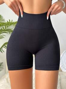 SHAPORA Wideband Waist Ribbed Knit Shorts - Black - View 5