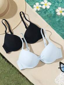 DesireSculpt Women's Underwire Casual Comfortable Push-Up Bra 2pcs Set - Multicolor - View 3