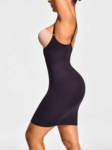SHAPORA 1pc Women Solid Color Waist Cincher Slip Dress - Black - View 6