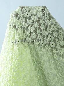 Bonvoyette 3pcs Spring/Summer Vacation Floral Textured Fabric Gold Asymmetrical Ring Decor Halter Triangle Bikini Top, Side Tie Bikini Bottoms & Sarong Sexy Women's Swimwear Set - Mint Green - View 7